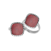 Sterling Silver Cushion Shape Textured Statement Ring With Red Coral